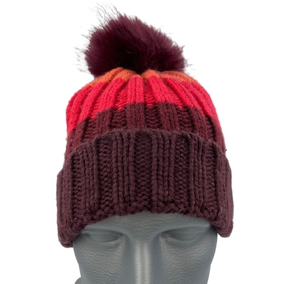 No Brand Accessories - Bordeaux Multi Color Knit Hat Pom on Top